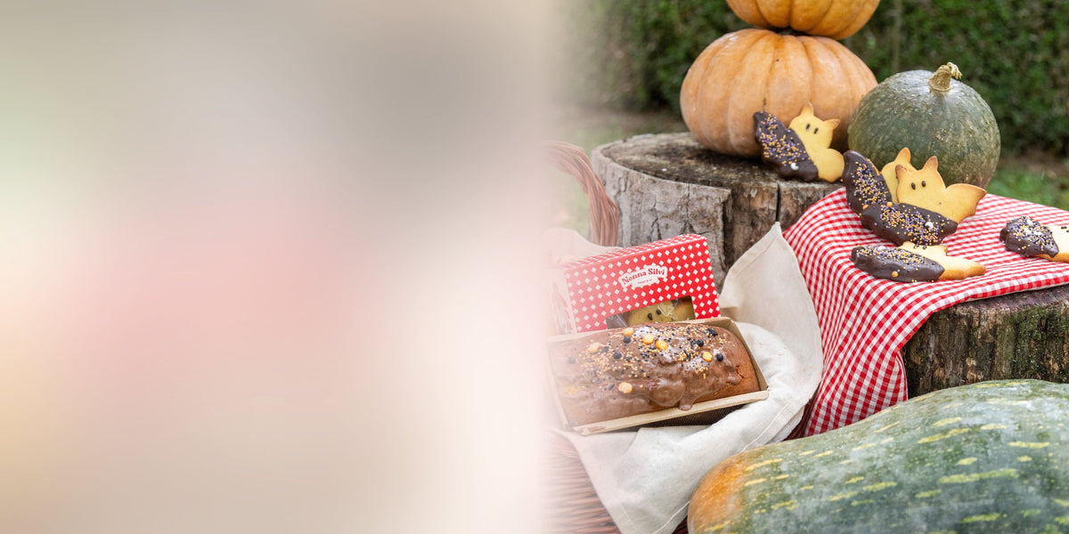 Box di Halloween Nonna Silvi: plumcake alla zucca e nocciola e biscotti pipistrelli